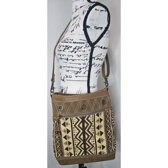 Myra Bag Handbags - Myra Bag Womens Talia Range Canvas Leather Tribal Crossbody Shoulder Purse NEW